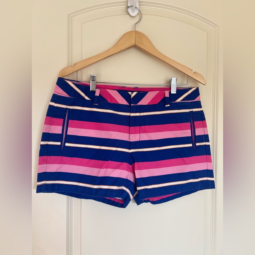 Stylus Shorts Womens 12 Chino Flat Front Pink Blue Striped Pockets